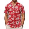 COOFANDY Button Down Short Sleeve Summer Casual Beach Shirts Shirt(Z-red Flower)
