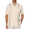 COOFANDY Mens Cuban Guayabera Shirt Short Sleeve Linen Button Down Shirts Casual Summer Beach Tops(Beige)