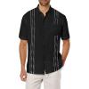 COOFANDY Mens Cuban Guayabera Shirt Short Sleeve Linen Button Down Shirts Casual Summer Beach Tops(Black)