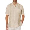 COOFANDY Mens Cuban Guayabera Shirt Short Sleeve Linen Button Down Shirts Casual Summer Beach Tops(Khaki)