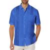 COOFANDY Mens Cuban Guayabera Shirt Short Sleeve Linen Button Down Shirts Casual Summer Beach Tops(Royal Blue)