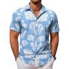 COOFANDY Mens Hawaiian Shirts Short Sleeve Button Down Aloha Shirt Casual Beach Clothes(Blue- White Flower)