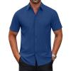 COOFANDY Mens Short Sleeve Dress Shirts Wrinkle Free Casual Button Down Shirts Summer Untucked Dress Shirt(Denim Blue)