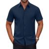 COOFANDY Mens Short Sleeve Dress Shirts Wrinkle Free Casual Button Down Shirts Summer Untucked Dress Shirt(Navy Blue)