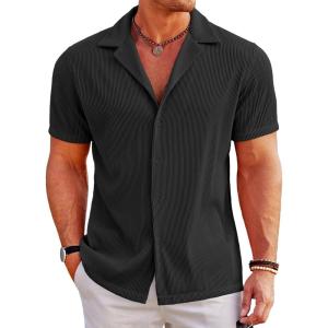 COOFANDY Men’s Casual Button Down Shirts Short Sleeve Regular Fit Fashion Camp Beach Shirts Tops(Black)