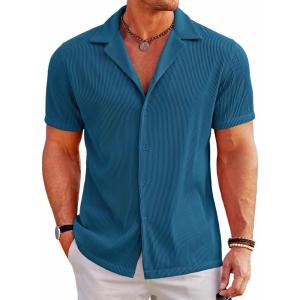 COOFANDY Men’s Casual Button Down Shirts Short Sleeve Regular Fit Fashion Camp Beach Shirts Tops(Lake Blue)