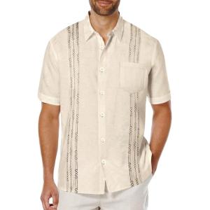 COOFANDY Mens Cuban Guayabera Shirt Short Sleeve Linen Button Down Shirts Casual Summer Beach Tops(Beige)