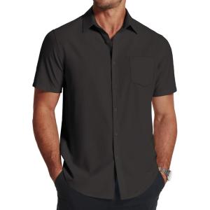 COOFANDY Men’s Short Sleeve Dress Shirts Wrinkle Free Regular Fit Dress Shirt Textured Casual Button Down Shirts(Black)