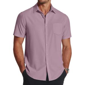 COOFANDY Men’s Short Sleeve Dress Shirts Wrinkle Free Regular Fit Dress Shirt Textured Casual Button Down Shirts(Fuchsia)