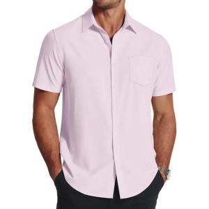 COOFANDY Men’s Short Sleeve Dress Shirts Wrinkle Free Regular Fit Dress Shirt Textured Casual Button Down Shirts(Lavender)