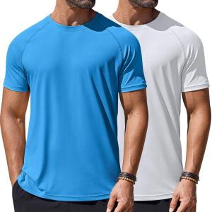 COOFANDY Mens Swim Shirt Short Sleeve UPF 50+ Sun Protection Shirt Rah Guard Athletic Quick Dry T Shirts(White&deep Blue)