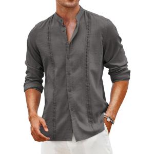 Coofandy Mens Men Casual Shirts(Dark Grey)
