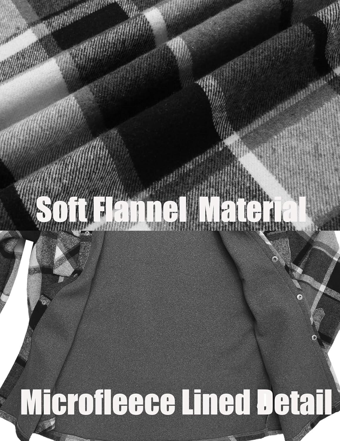 imageCOOFANDY Mens Flannel Shirt Jacket Casual Button Down Plaid Shirt Jackets Warm Lined Sherpa Shacket with PocketsBlack