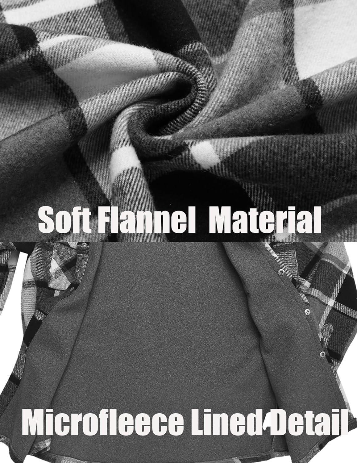 imageCOOFANDY Mens Flannel Shirt Jacket Casual Button Down Plaid Shirt Jackets Warm Lined Sherpa Shacket with PocketsBlack White