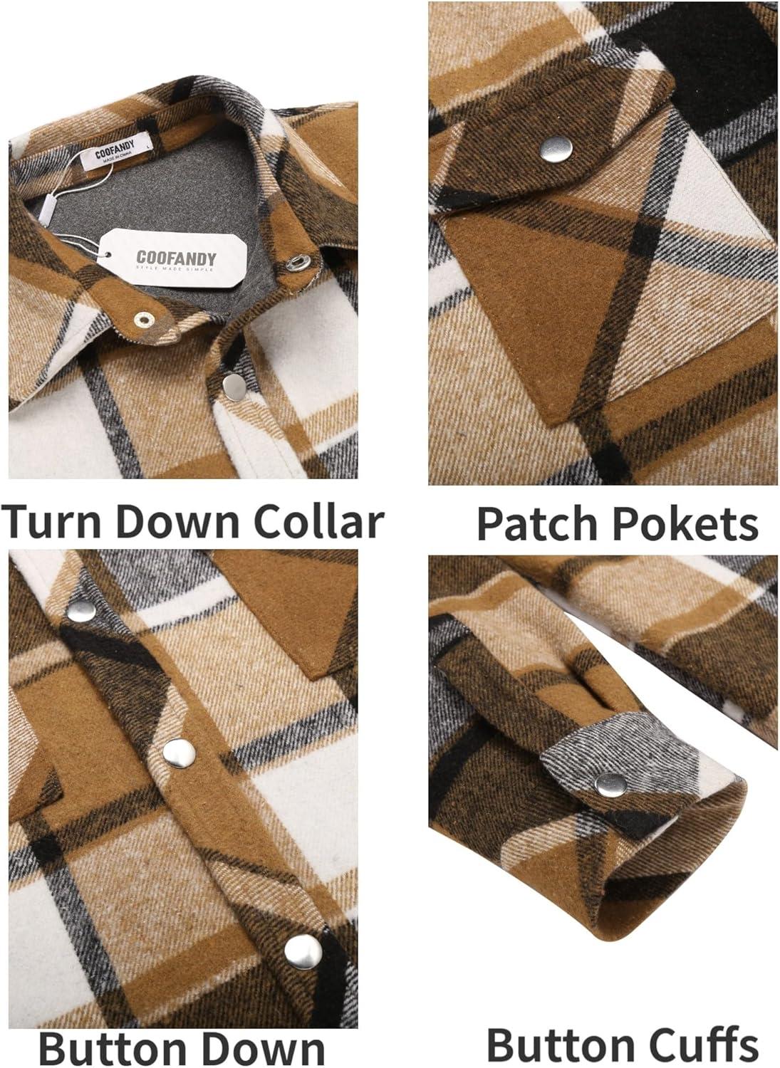 imageCOOFANDY Mens Flannel Shirt Jacket Casual Button Down Plaid Shirt Jackets Warm Lined Sherpa Shacket with PocketsBrown