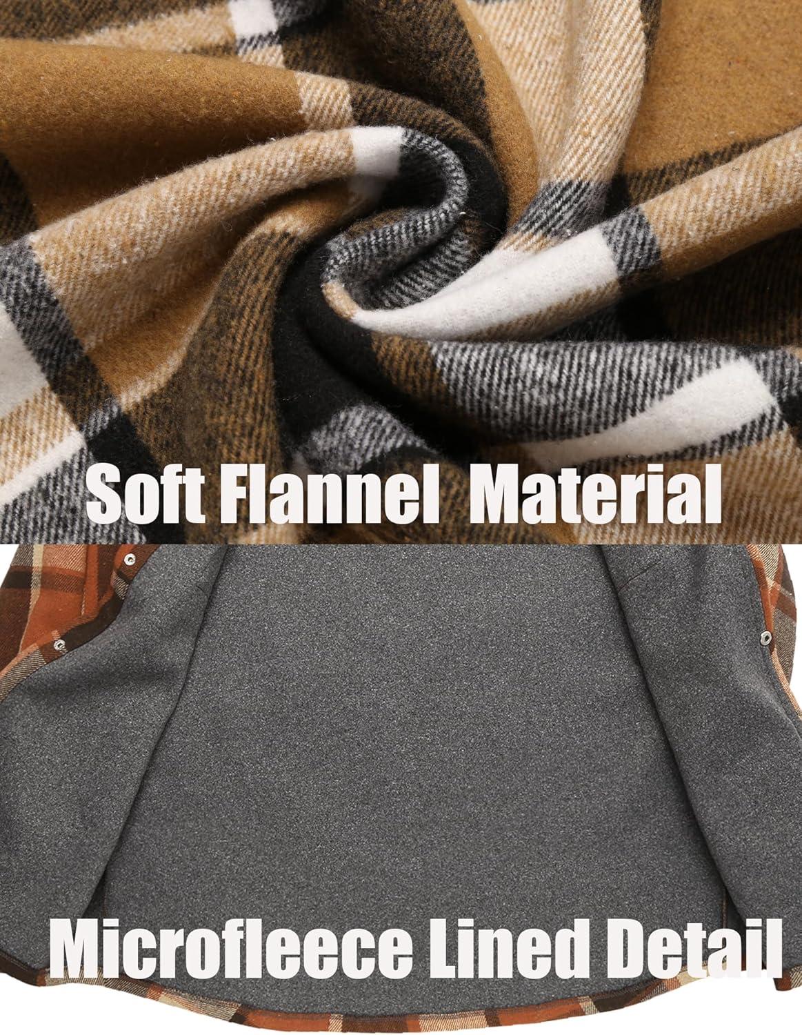 imageCOOFANDY Mens Flannel Shirt Jacket Casual Button Down Plaid Shirt Jackets Warm Lined Sherpa Shacket with PocketsBrown