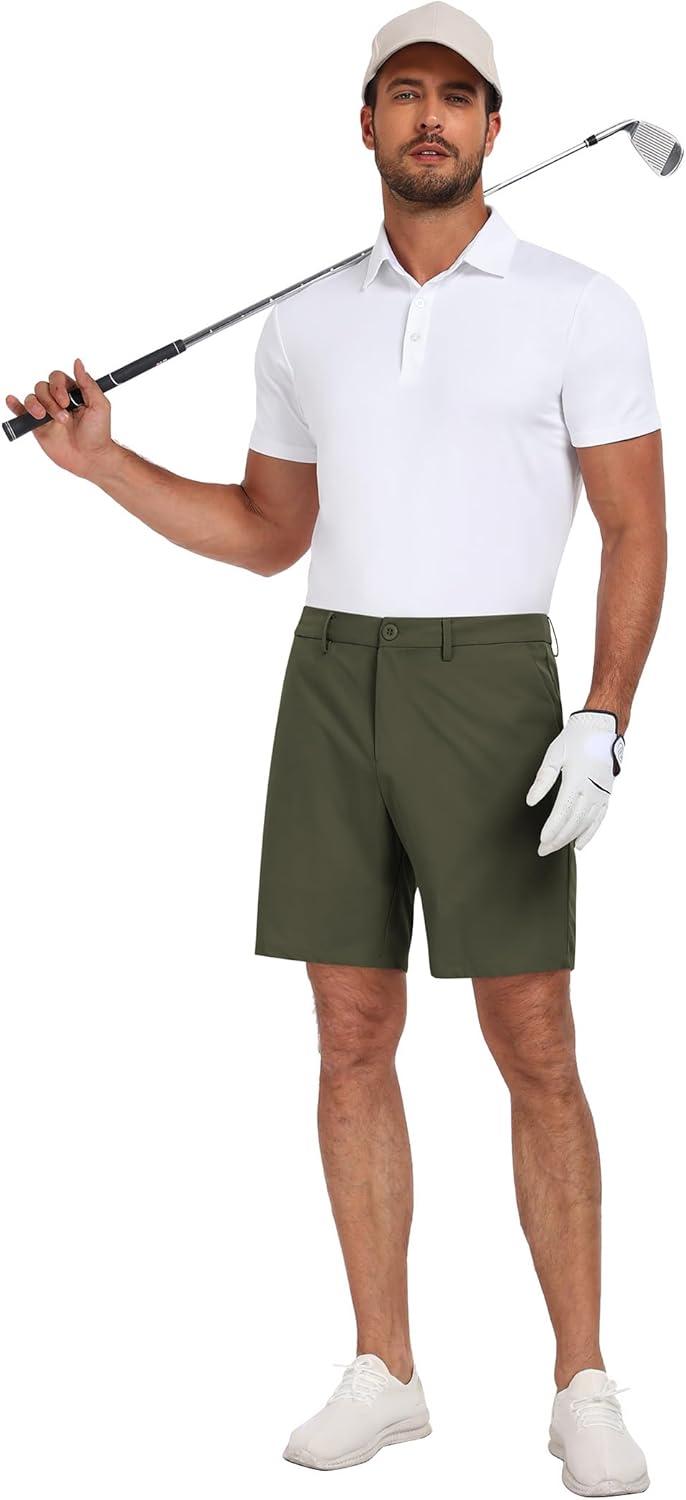 imageCOOFANDY Mens Golf Dress Shorts Lightweight 7quot Hiking Shorts Casual Summer Shorts with PocketsDark Green