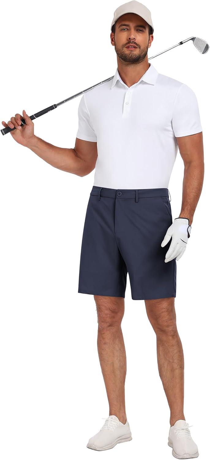 imageCOOFANDY Mens Golf Dress Shorts Lightweight 7quot Hiking Shorts Casual Summer Shorts with PocketsNavy Blue
