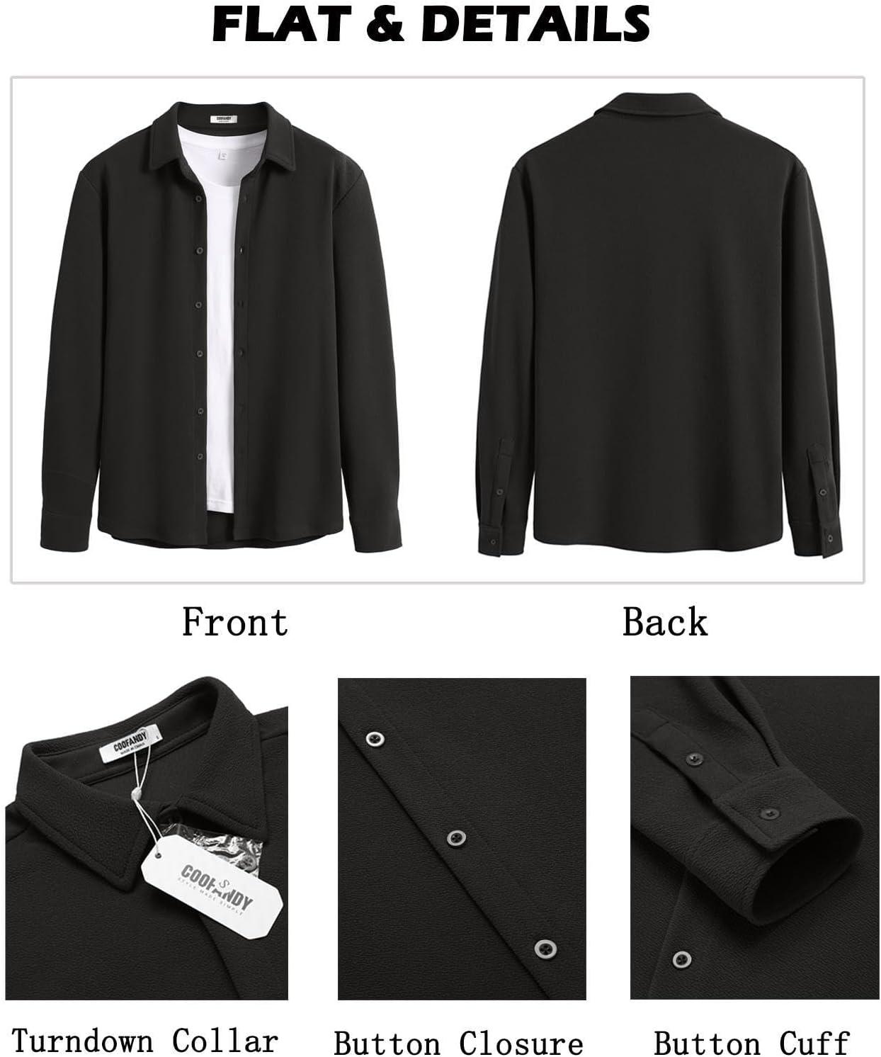 imageCOOFANDY Mens Overshirt Shacket Jacket Mens Textured Button Down Long Sleeve Shirts Fashion JacketBlack