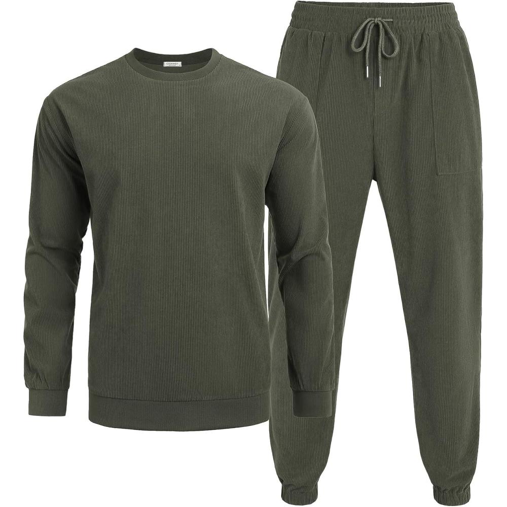 imageCOOFANDY Mens Tracksuit 2 Piece Sweatsuit Set Long Sleeve Pullover Athletic Suit For Sports Casual Fitness JoggingArmy Green
