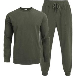 COOFANDY Men’s Tracksuit 2 Piece Sweatsuit Set Long Sleeve Pullover Athletic Suit For Sports Casual Fitness Jogging(Army Green)