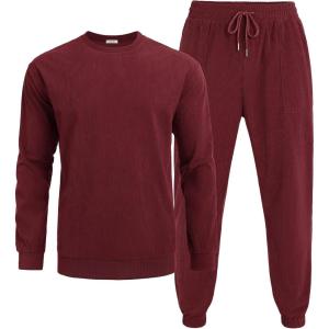 COOFANDY Men’s Tracksuit 2 Piece Sweatsuit Set Long Sleeve Pullover Athletic Suit For Sports Casual Fitness Jogging(Red)