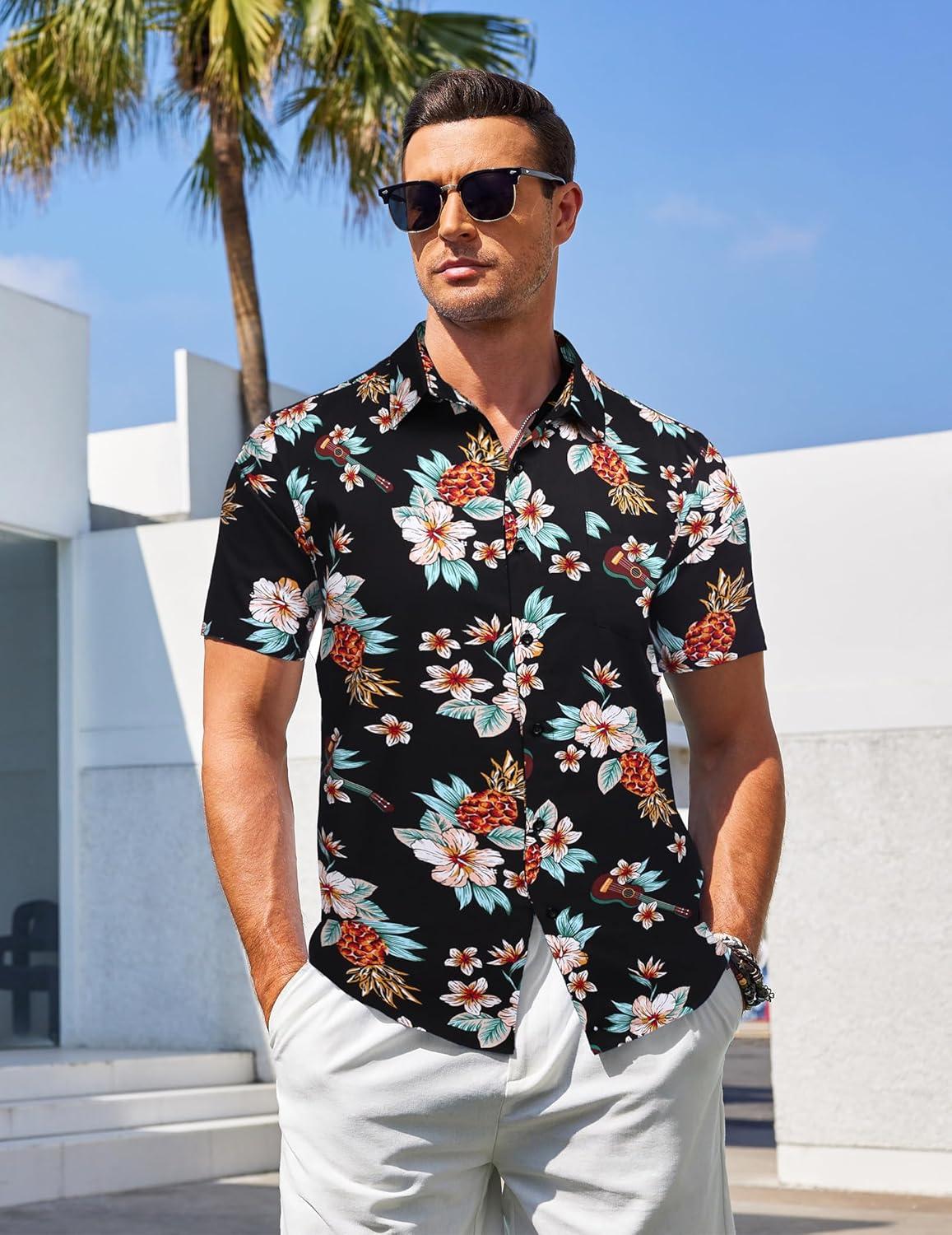 imageCOOFANDY Mens Casual Summer Beach Wrinkle Free Shirts Short Sleeve Button Down Lightweight Untucked Textured ShirtZpineapple