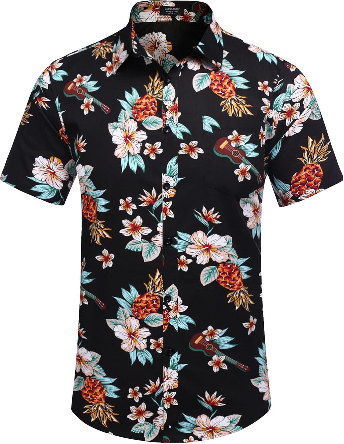 imageCOOFANDY Mens Casual Summer Beach Wrinkle Free Shirts Short Sleeve Button Down Lightweight Untucked Textured ShirtZpineapple
