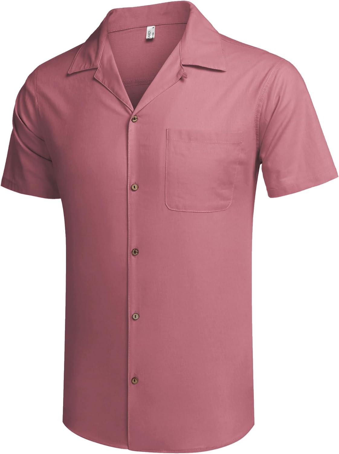 imageCOOFANDY Mens Hawaiian Floral Shirts Cotton Linen Button Down Tropical Holiday Beach ShirtsA Deep Pink