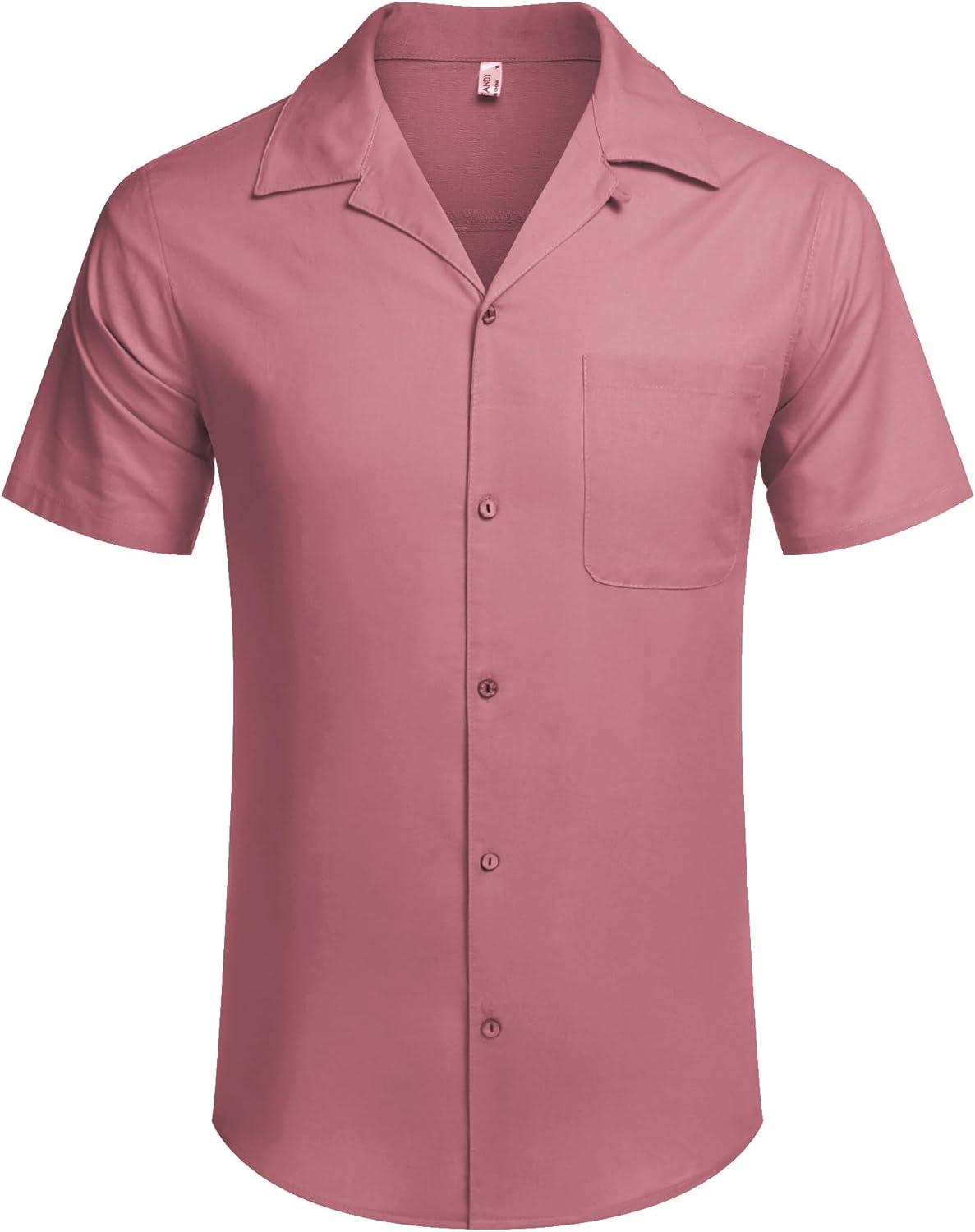 imageCOOFANDY Mens Hawaiian Floral Shirts Cotton Linen Button Down Tropical Holiday Beach ShirtsA Deep Pink
