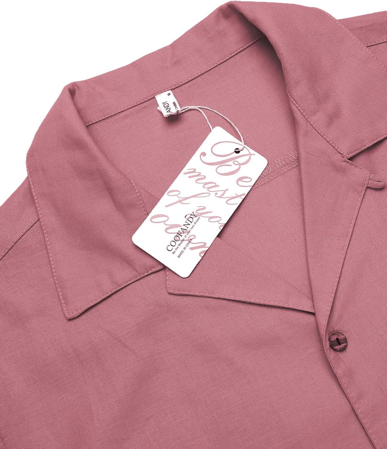 imageCOOFANDY Mens Hawaiian Floral Shirts Cotton Linen Button Down Tropical Holiday Beach ShirtsA Deep Pink