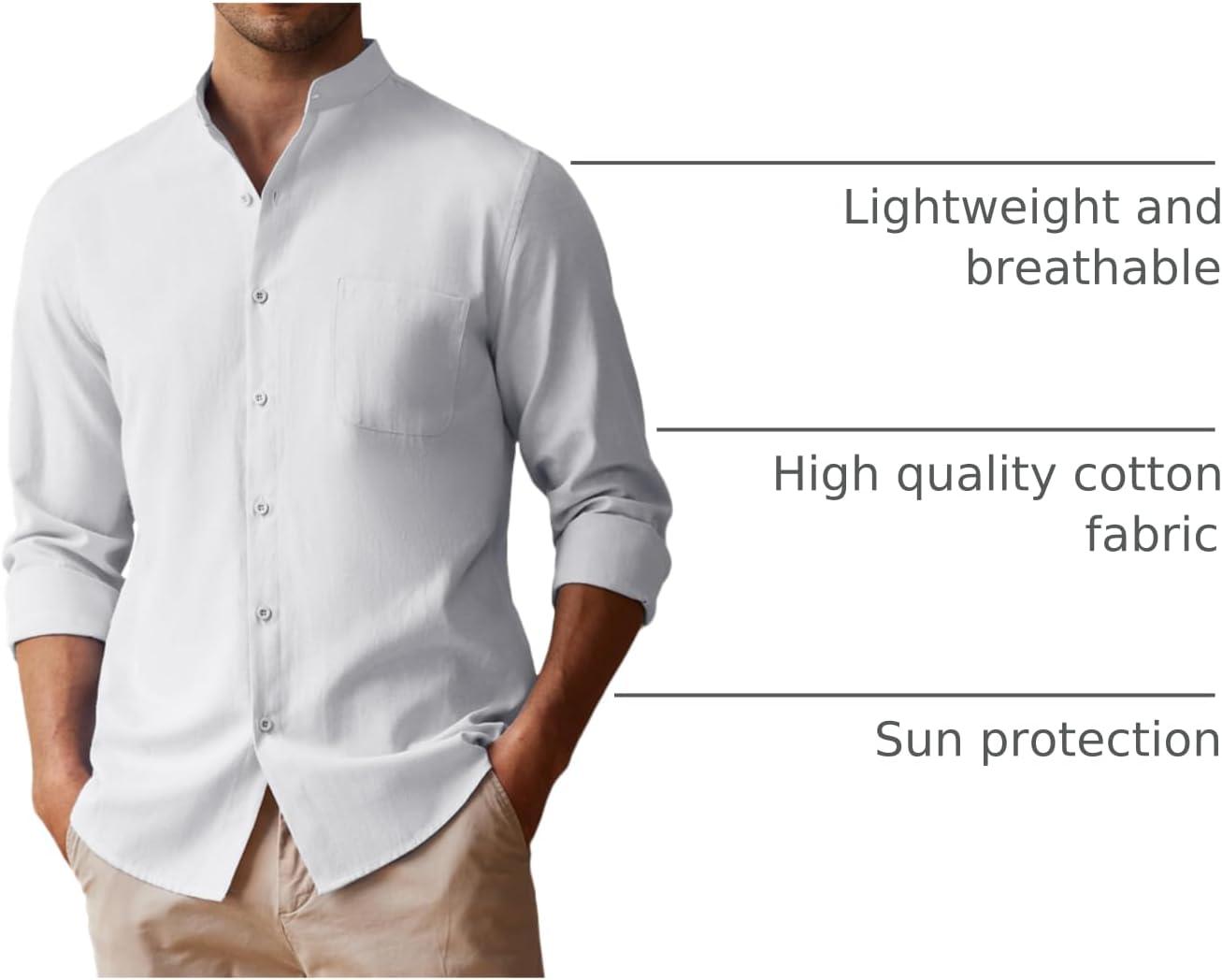 imageCOOFANDY Mens Oxford Shirts Long Sleeve Casual Button Down Shirts Band Collar Dress Shirt with PocketAll White