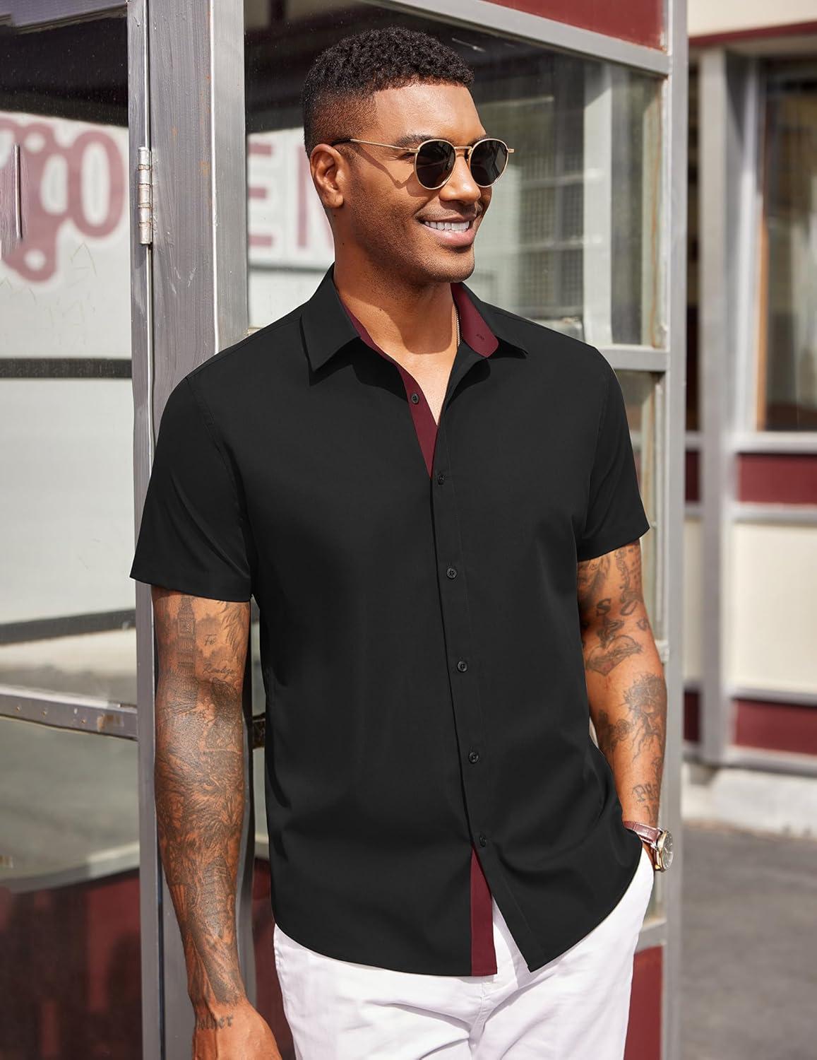 imageCOOFANDY Mens Short Sleeve Button Down Shirts Casual Summer Dress Untucked ShirtsBlack