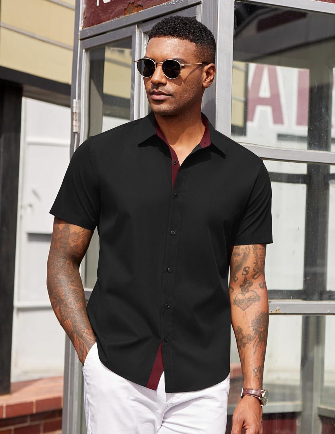 imageCOOFANDY Mens Short Sleeve Button Down Shirts Casual Summer Dress Untucked ShirtsBlack