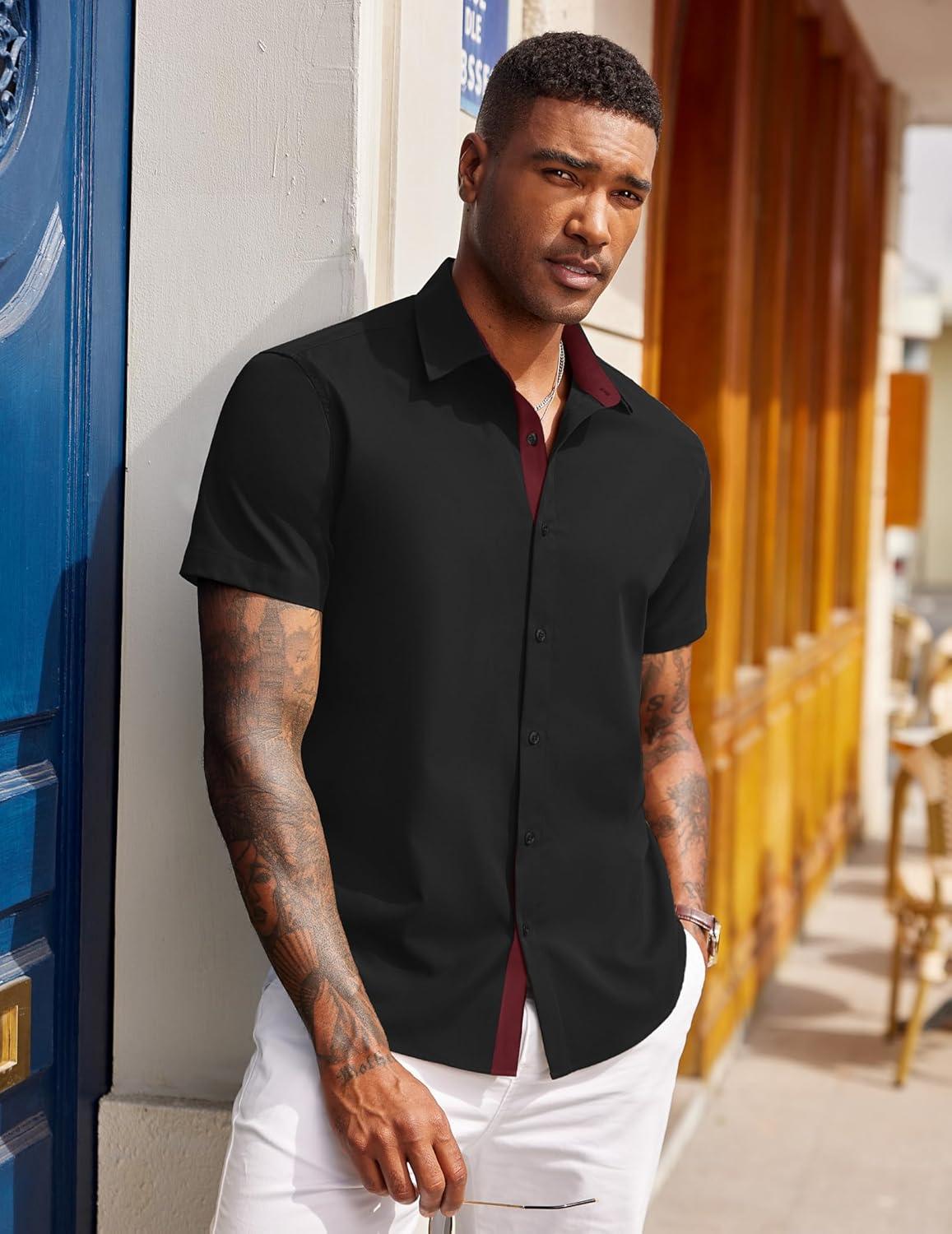 imageCOOFANDY Mens Short Sleeve Button Down Shirts Casual Summer Dress Untucked ShirtsBlack