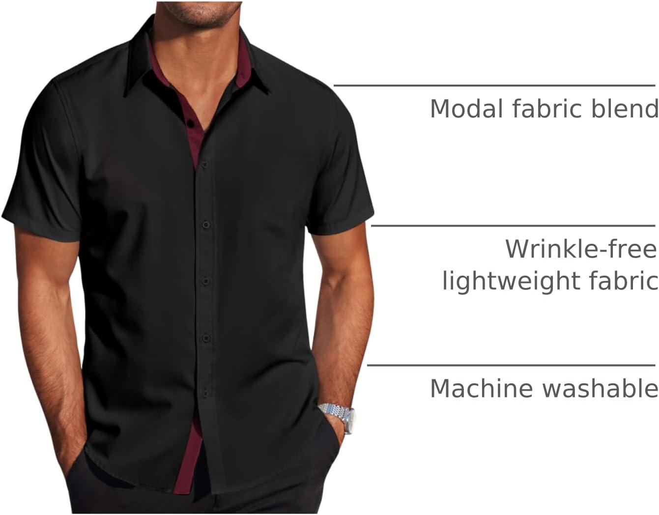 imageCOOFANDY Mens Short Sleeve Button Down Shirts Casual Summer Dress Untucked ShirtsBlack
