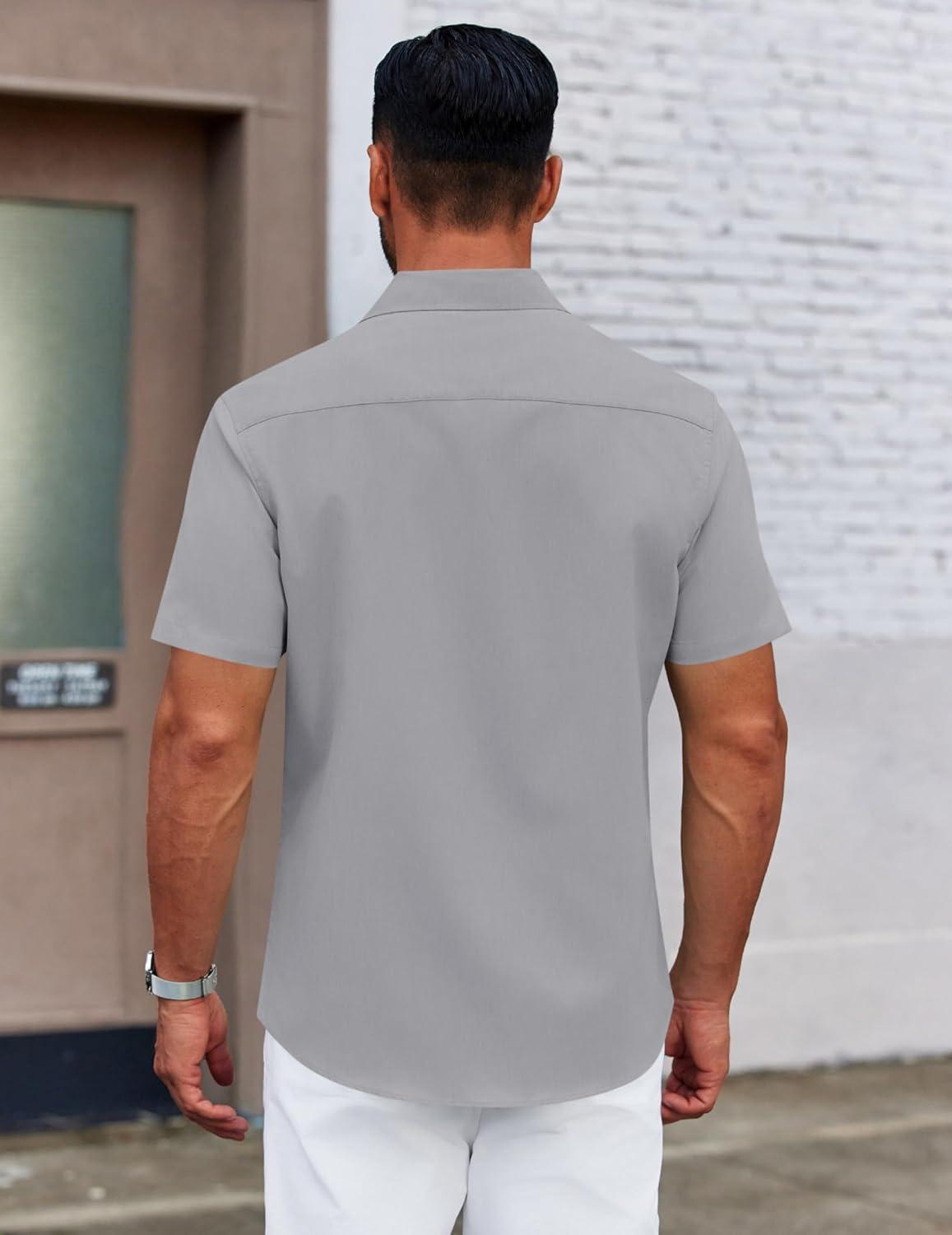 imageCOOFANDY Mens Short Sleeve Button Down Shirts Casual Summer Dress Untucked ShirtsConcrete Gray
