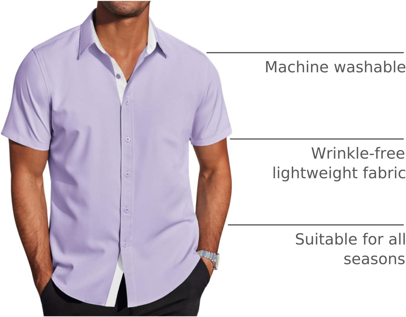 imageCOOFANDY Mens Short Sleeve Button Down Shirts Casual Summer Dress Untucked ShirtsLilac