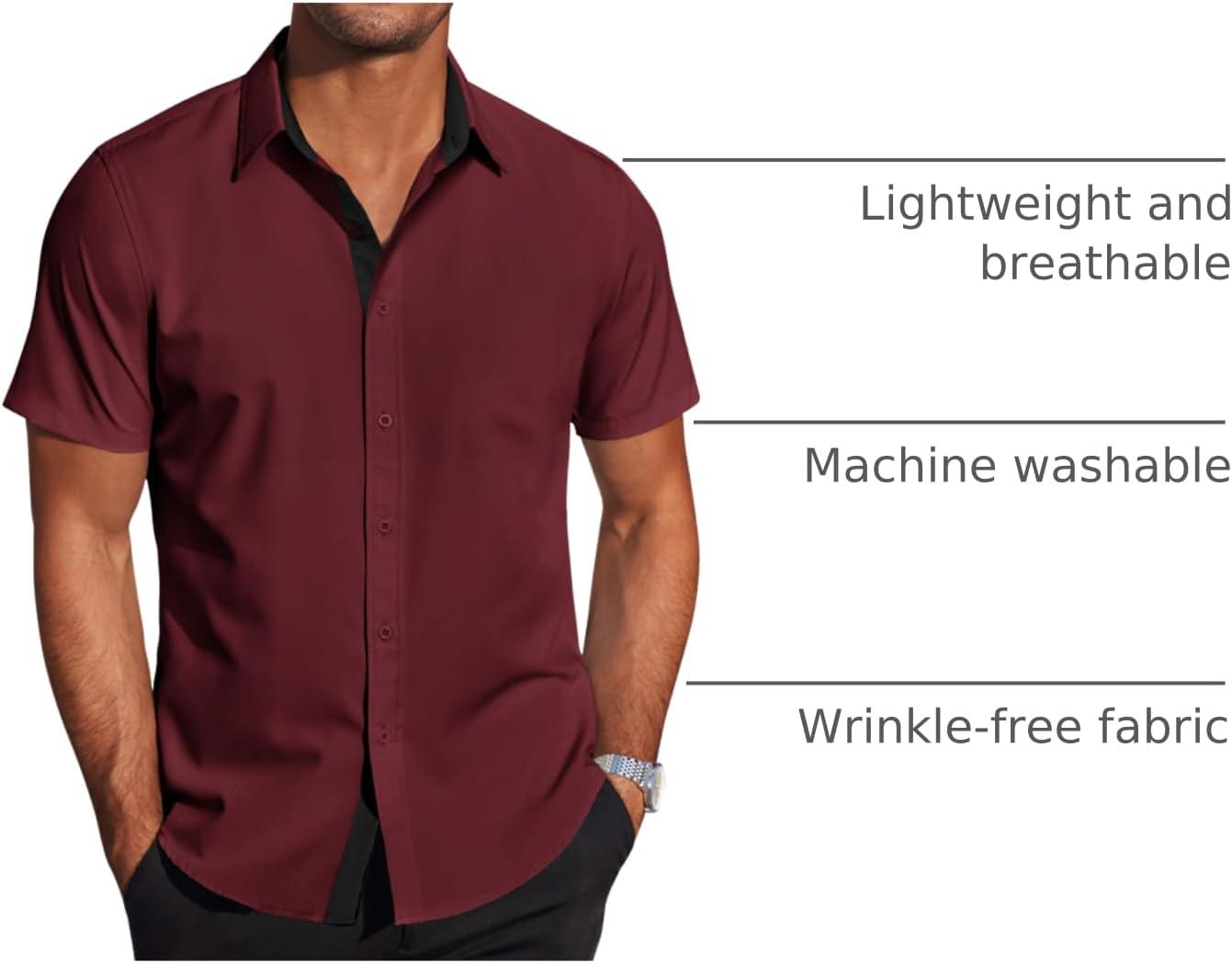 imageCOOFANDY Mens Short Sleeve Button Down Shirts Casual Summer Dress Untucked ShirtsRed