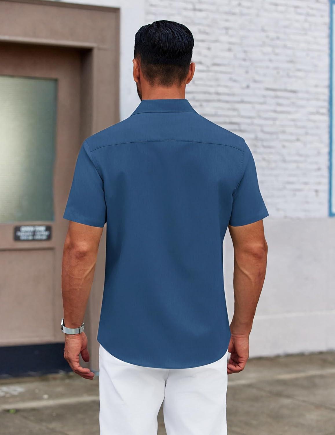 imageCOOFANDY Mens Short Sleeve Button Down Shirts Casual Summer Dress Untucked ShirtsSapphire Blue