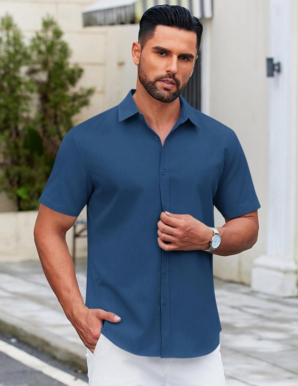 imageCOOFANDY Mens Short Sleeve Button Down Shirts Casual Summer Dress Untucked ShirtsSapphire Blue
