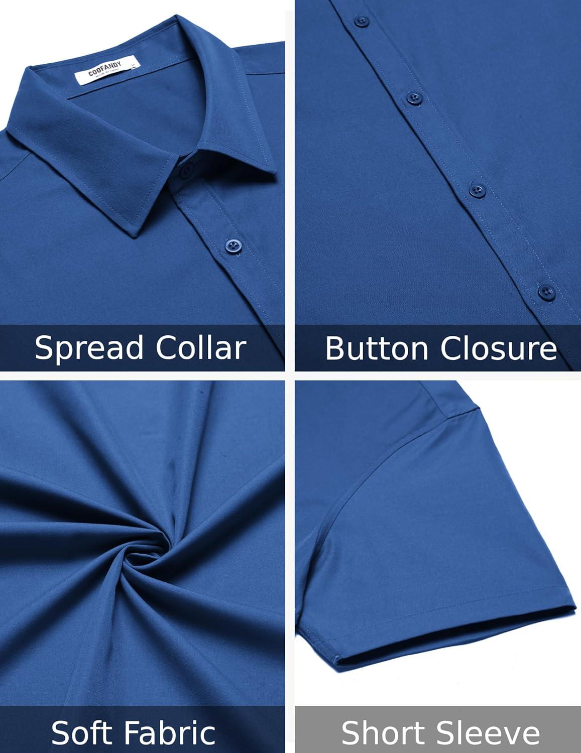imageCOOFANDY Mens Short Sleeve Button Down Shirts Casual Summer Dress Untucked ShirtsSapphire Blue
