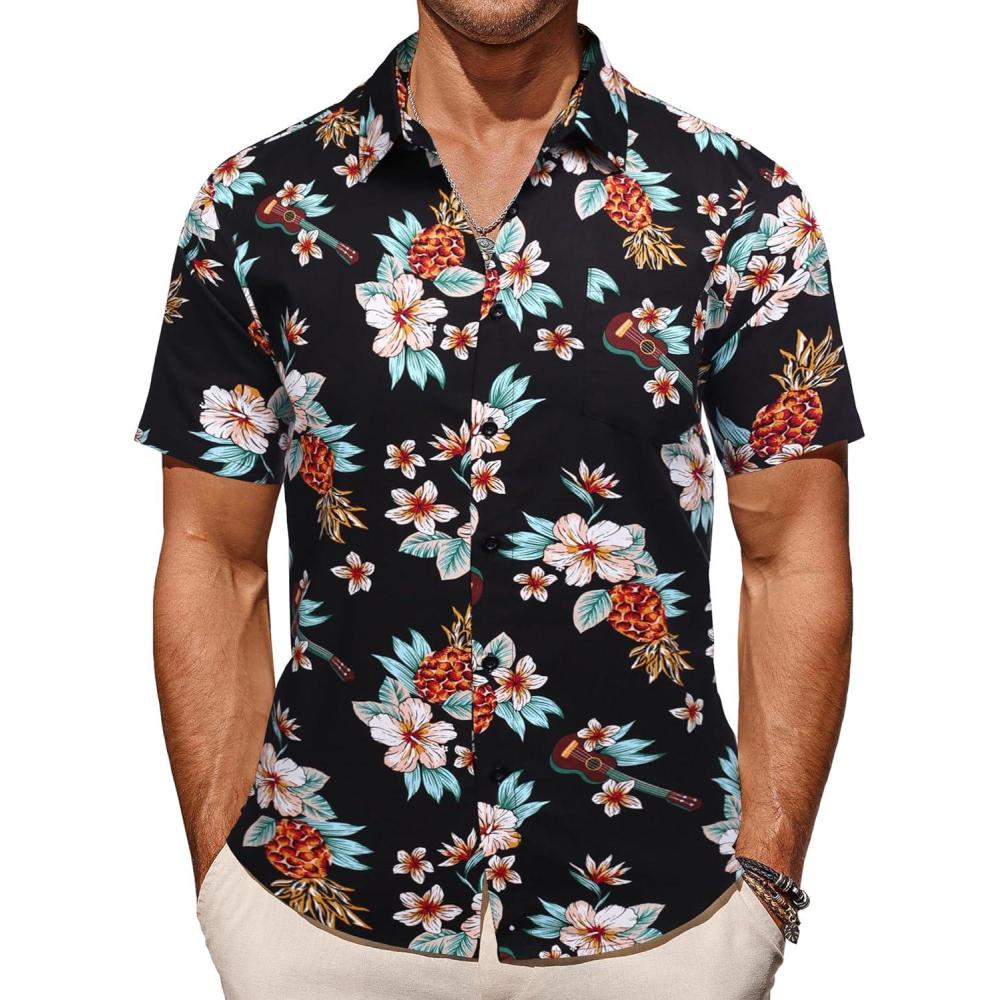 imageCOOFANDY Mens Casual Summer Beach Wrinkle Free Shirts Short Sleeve Button Down Lightweight Untucked Textured ShirtZpineapple