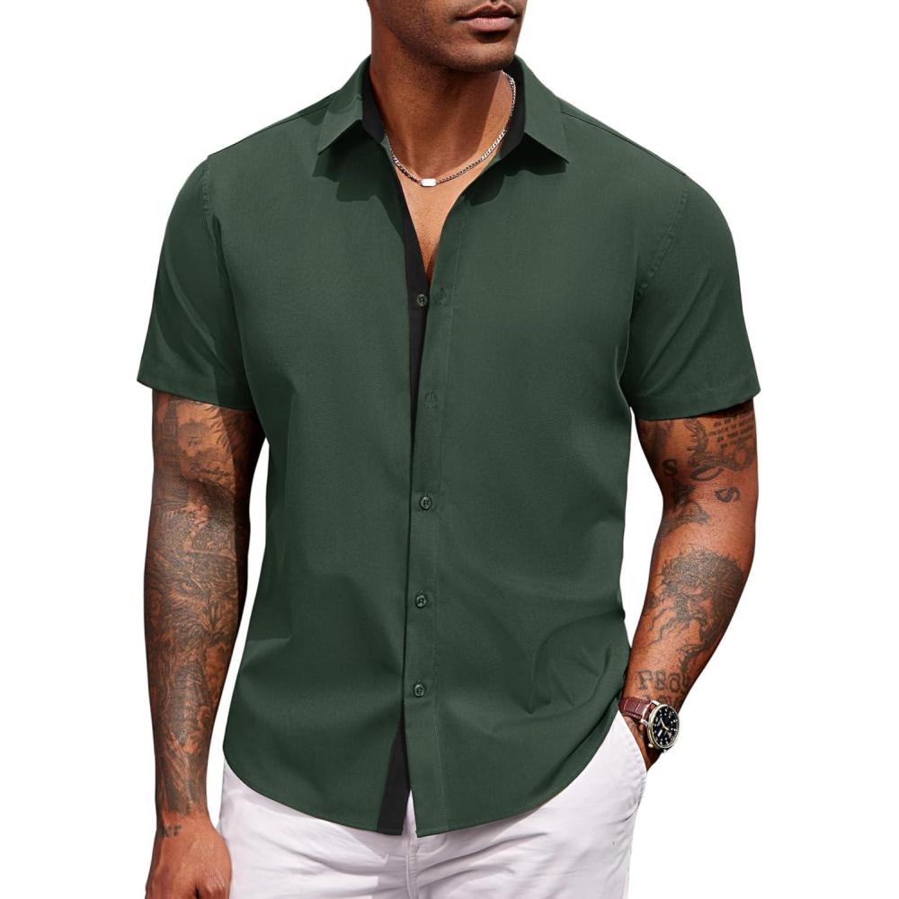 imageCOOFANDY Mens Short Sleeve Button Down Shirts Casual Summer Dress Untucked ShirtsBright Green