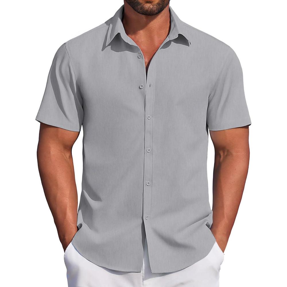 imageCOOFANDY Mens Short Sleeve Button Down Shirts Casual Summer Dress Untucked ShirtsConcrete Gray