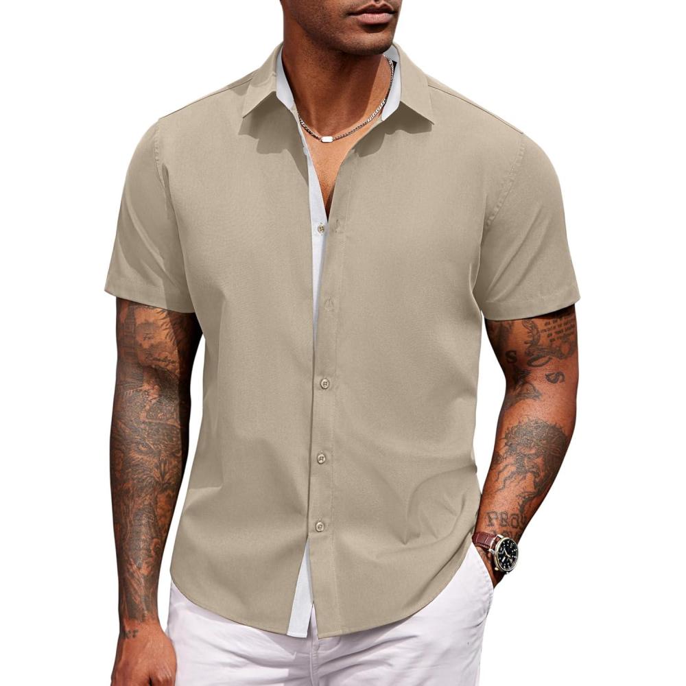 imageCOOFANDY Mens Short Sleeve Button Down Shirts Casual Summer Dress Untucked ShirtsMoon Grey