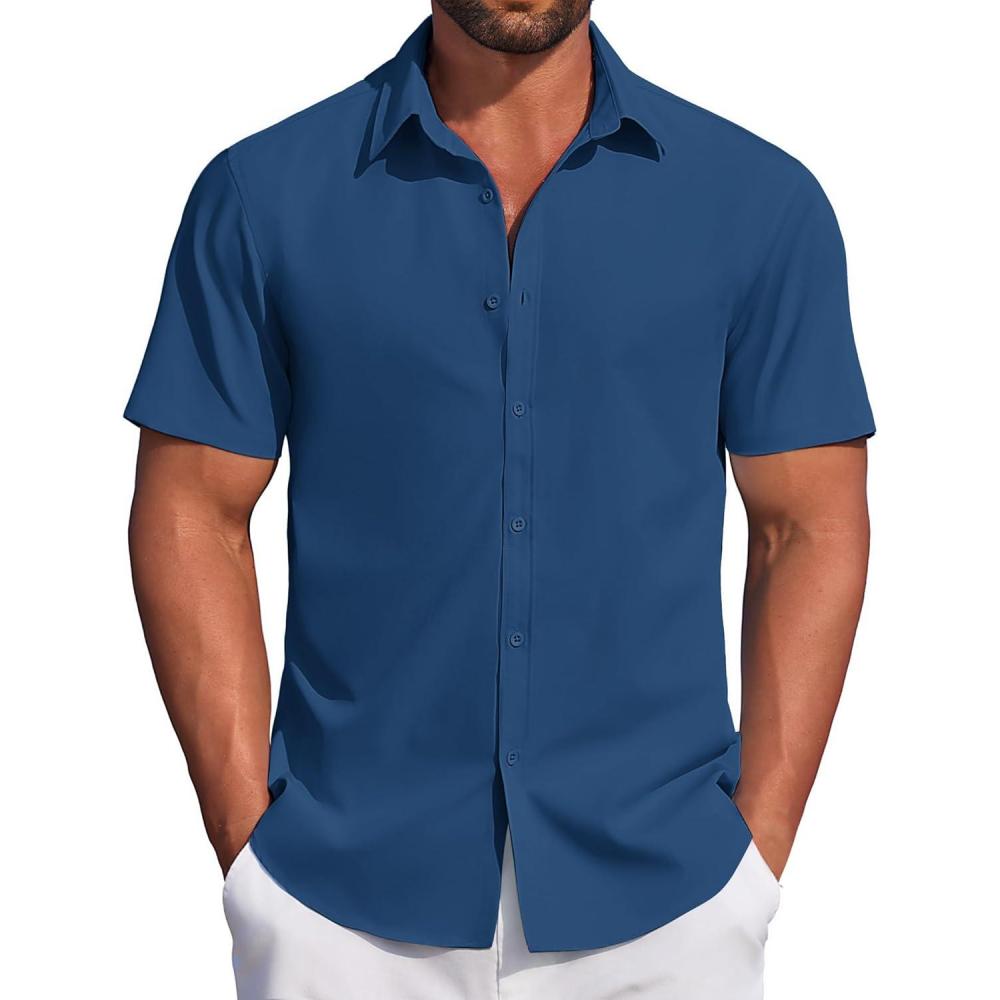 imageCOOFANDY Mens Short Sleeve Button Down Shirts Casual Summer Dress Untucked ShirtsSapphire Blue