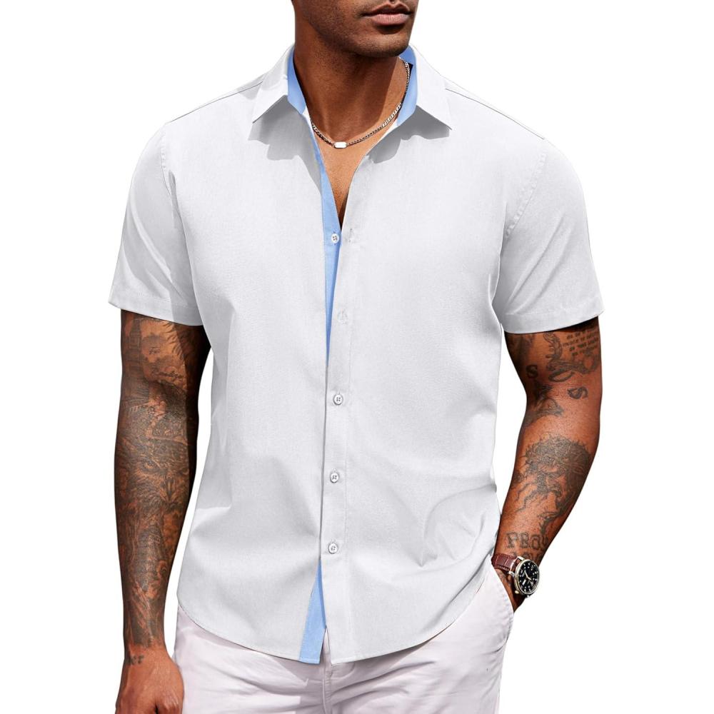 imageCOOFANDY Mens Short Sleeve Button Down Shirts Casual Summer Dress Untucked ShirtsWhite