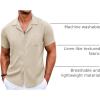 COOFANDY Men’s Casual Button Down Shirts Short Sleeve Summer Beach Shirt Cuban Vacation Textured Shirts with Pocket(Beige)