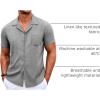 COOFANDY Men’s Casual Button Down Shirts Short Sleeve Summer Beach Shirt Cuban Vacation Textured Shirts with Pocket(Light Grey)